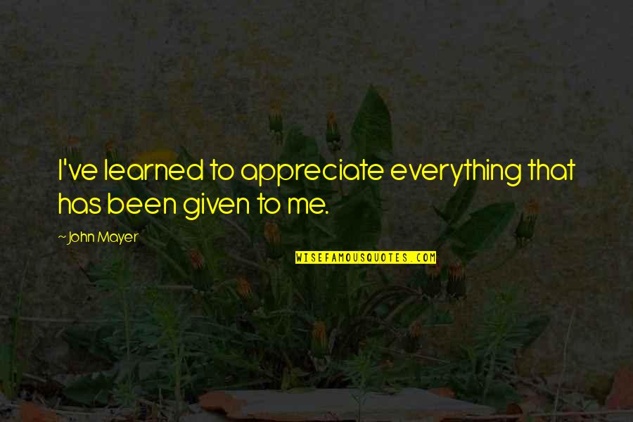 John Mayer Quotes By John Mayer: I've learned to appreciate everything that has been
