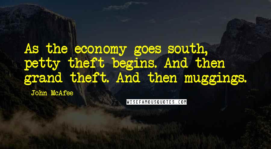 John McAfee quotes: As the economy goes south, petty theft begins. And then grand theft. And then muggings.