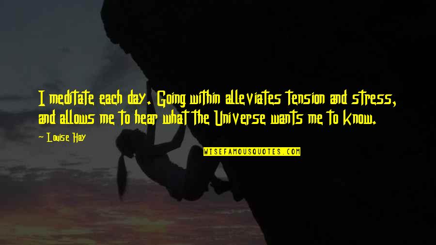 John Mckay Usc Quotes By Louise Hay: I meditate each day. Going within alleviates tension