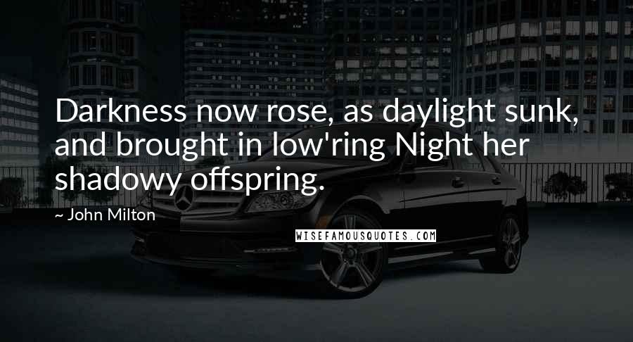 John Milton quotes: Darkness now rose, as daylight sunk, and brought in low'ring Night her shadowy offspring.