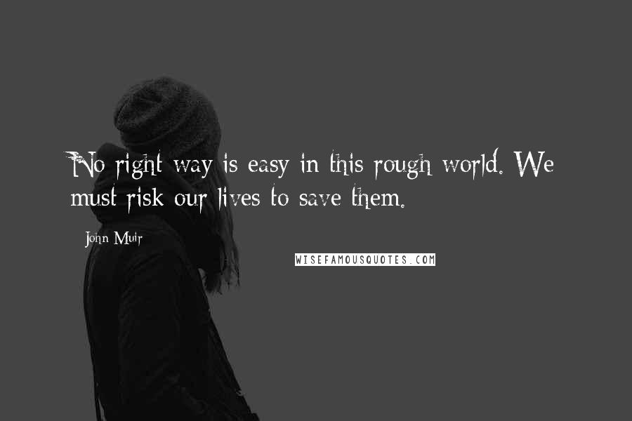 John Muir quotes: No right way is easy in this rough world. We must risk our lives to save them.