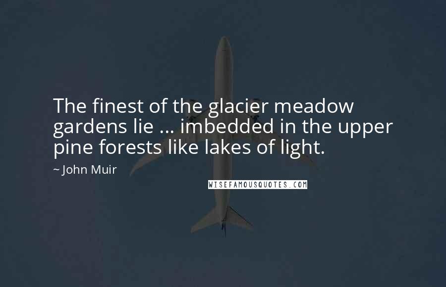 John Muir quotes: The finest of the glacier meadow gardens lie ... imbedded in the upper pine forests like lakes of light.