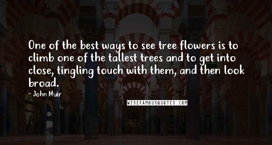 John Muir quotes: One of the best ways to see tree flowers is to climb one of the tallest trees and to get into close, tingling touch with them, and then look broad.