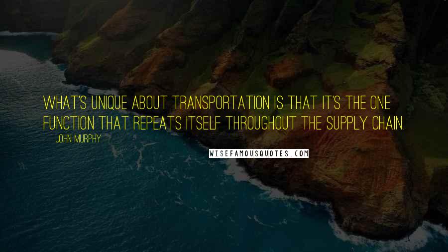 John Murphy quotes: What's unique about transportation is that it's the one function that repeats itself throughout the supply chain.