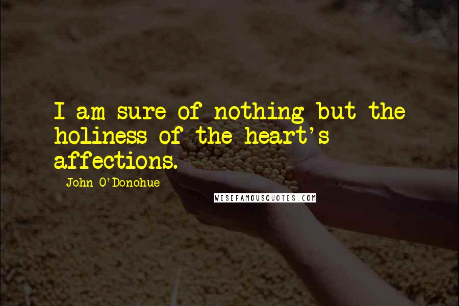 John O'Donohue quotes: I am sure of nothing but the holiness of the heart's affections.