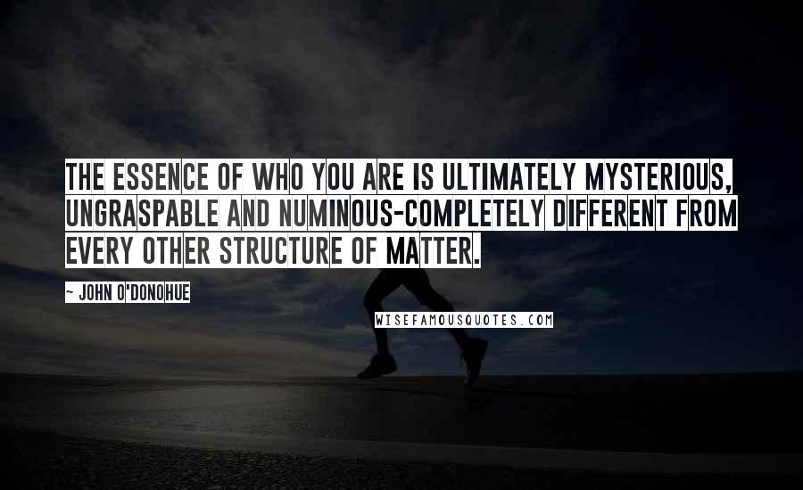 John O'Donohue quotes: The essence of who you are is ultimately mysterious, ungraspable and numinous-completely different from every other structure of matter.