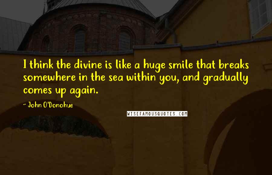 John O'Donohue quotes: I think the divine is like a huge smile that breaks somewhere in the sea within you, and gradually comes up again.