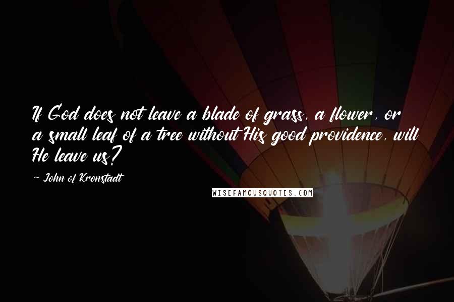 John Of Kronstadt quotes: If God does not leave a blade of grass, a flower, or a small leaf of a tree without His good providence, will He leave us?