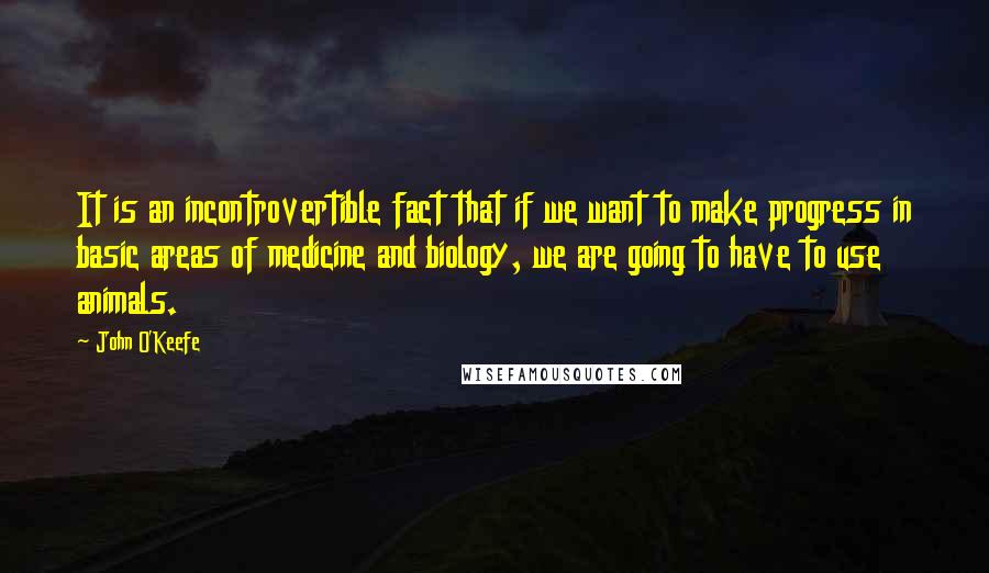 John O'Keefe quotes: It is an incontrovertible fact that if we want to make progress in basic areas of medicine and biology, we are going to have to use animals.