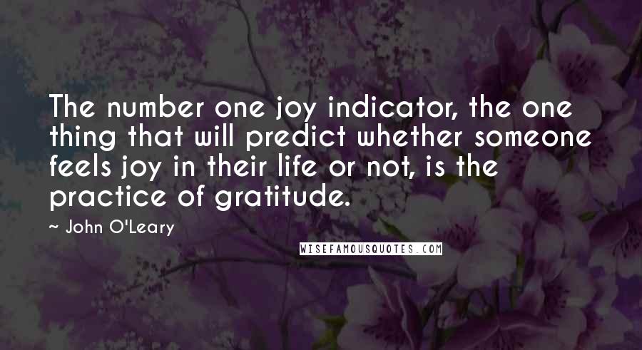 John O'Leary quotes: The number one joy indicator, the one thing that will predict whether someone feels joy in their life or not, is the practice of gratitude.
