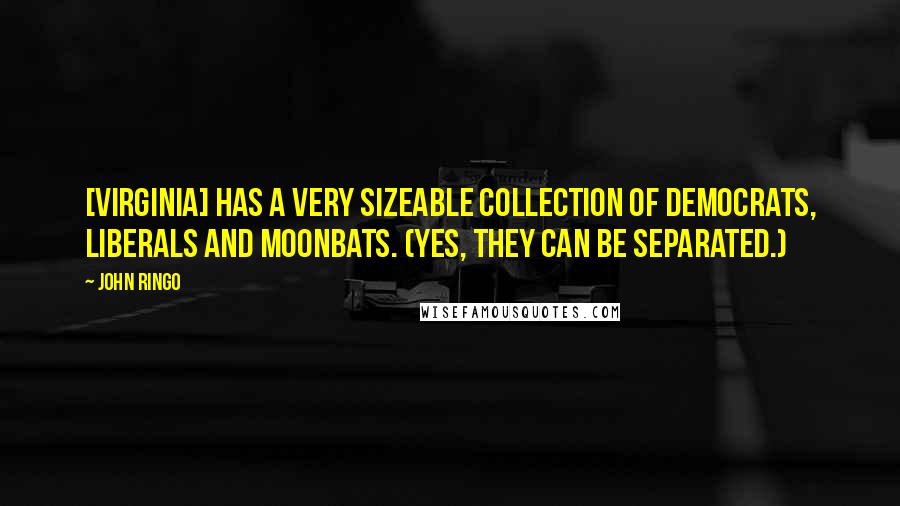 John Ringo quotes: [Virginia] has a very sizeable collection of democrats, liberals and moonbats. (Yes, they can be separated.)