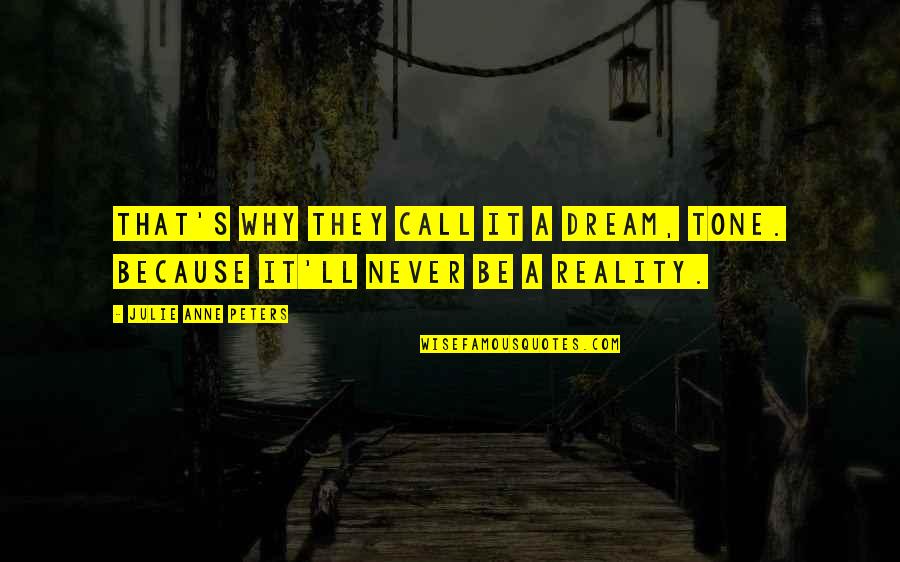 John Rolfe Famous Quotes By Julie Anne Peters: That's why they call it a dream, Tone. John Rolfe Famous Quotes By Julie Anne Peters: That's why they call it a dream, Tone.