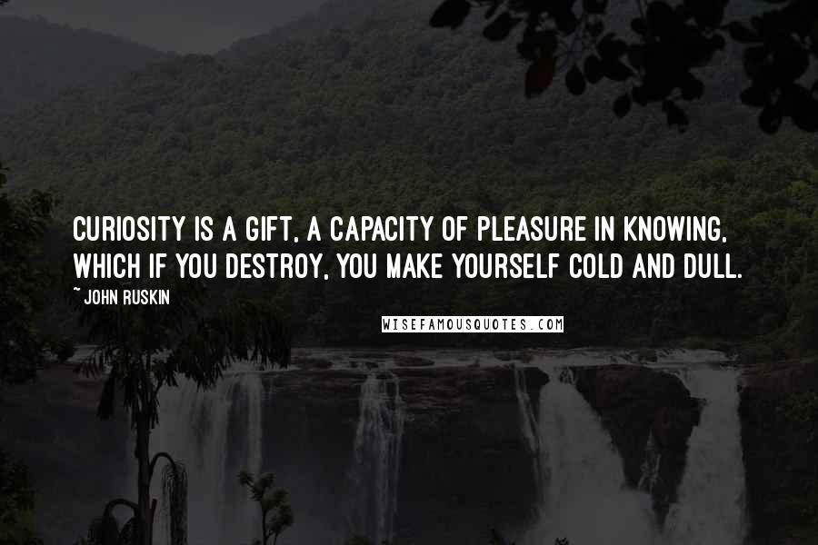 John Ruskin quotes: Curiosity is a gift, a capacity of pleasure in knowing, which if you destroy, you make yourself cold and dull.