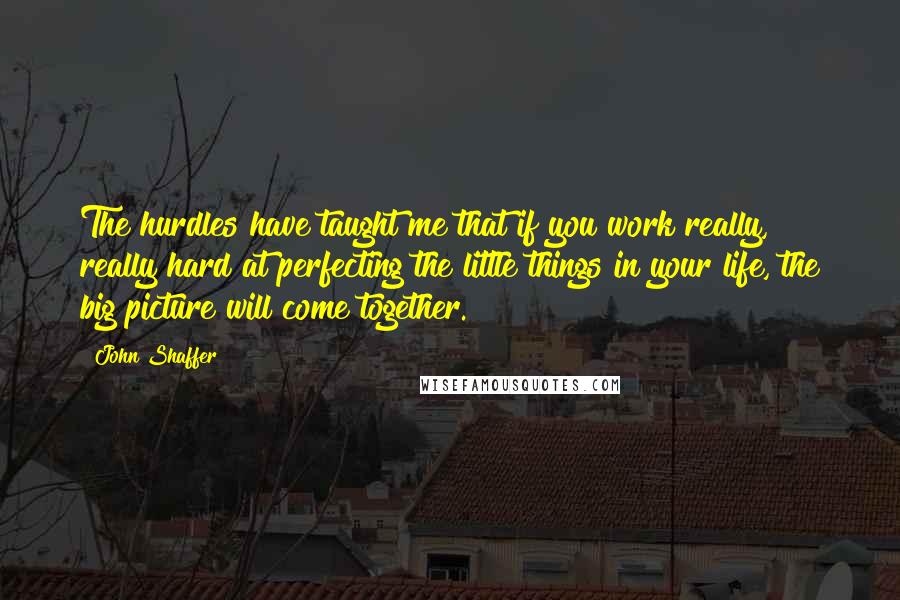 John Shaffer quotes: The hurdles have taught me that if you work really, really hard at perfecting the little things in your life, the big picture will come together.