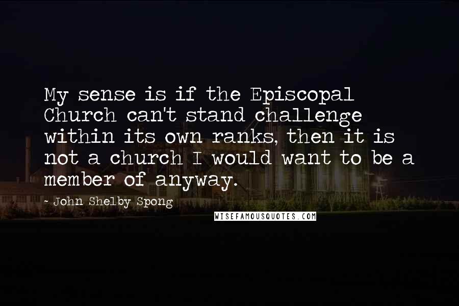 John Shelby Spong quotes: My sense is if the Episcopal Church can't stand challenge within its own ranks, then it is not a church I would want to be a member of anyway.