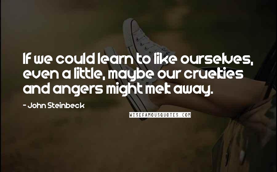 John Steinbeck quotes: If we could learn to like ourselves, even a little, maybe our cruelties and angers might melt away.