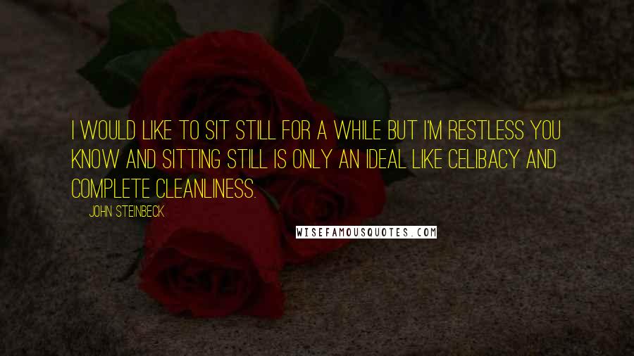 John Steinbeck quotes: I would like to sit still for a while but I'm restless you know and sitting still is only an ideal like celibacy and complete cleanliness.