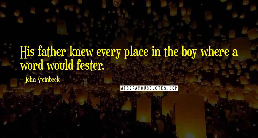 John Steinbeck quotes: His father knew every place in the boy where a word would fester.