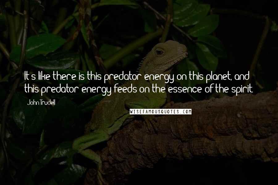 John Trudell quotes: It's like there is this predator energy on this planet, and this predator energy feeds on the essence of the spirit.