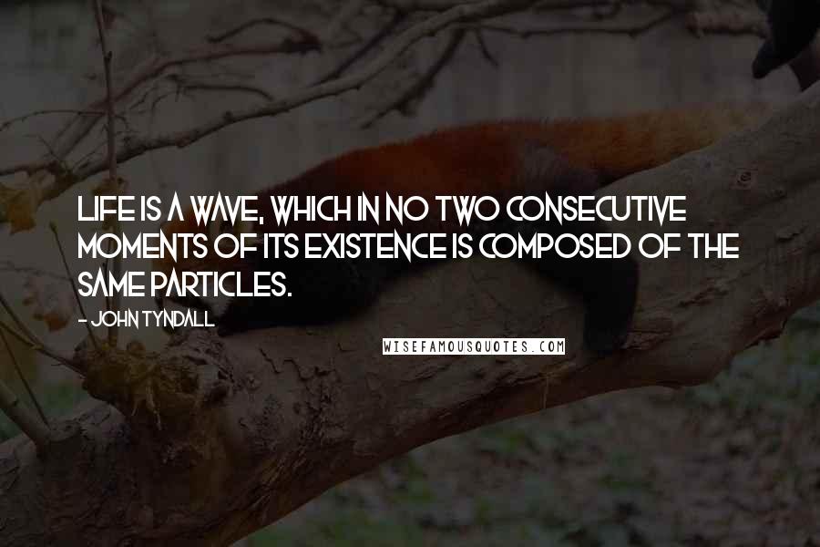John Tyndall quotes: Life is a wave, which in no two consecutive moments of its existence is composed of the same particles.
