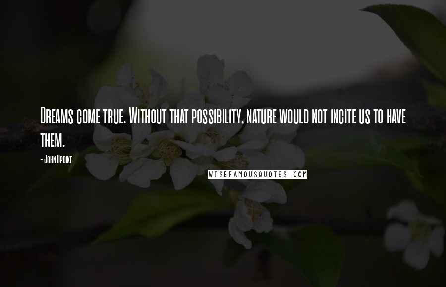John Updike quotes: Dreams come true. Without that possibility, nature would not incite us to have them.