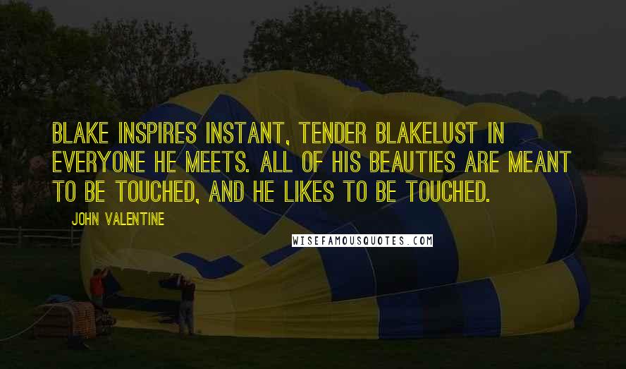 John Valentine quotes: Blake inspires instant, tender Blakelust in everyone he meets. All of his beauties are meant to be touched, and he likes to be touched.