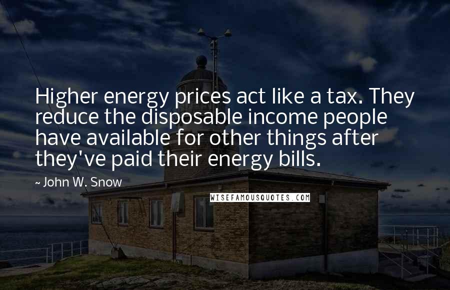 John W. Snow quotes: Higher energy prices act like a tax. They reduce the disposable income people have available for other things after they've paid their energy bills.