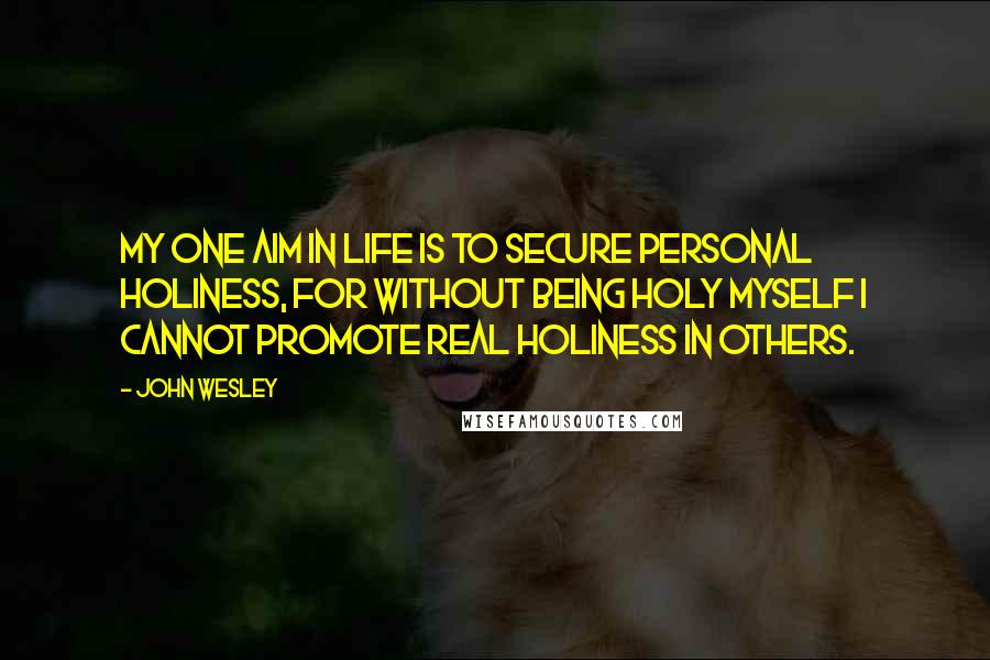 John Wesley quotes: My one aim in life is to secure personal holiness, for without being holy myself I cannot promote real holiness in others.