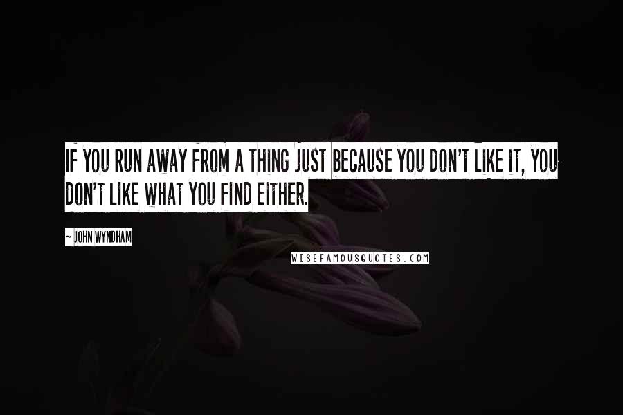 John Wyndham quotes: If you run away from a thing just because you don't like it, you don't like what you find either.