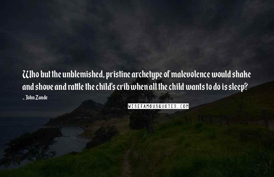John Zande quotes: Who but the unblemished, pristine archetype of malevolence would shake and shove and rattle the child's crib when all the child wants to do is sleep? John Zande quotes: Who but the unblemished, pristine archetype of malevolence would shake and shove and rattle the child's crib when all the child wants to do is sleep?