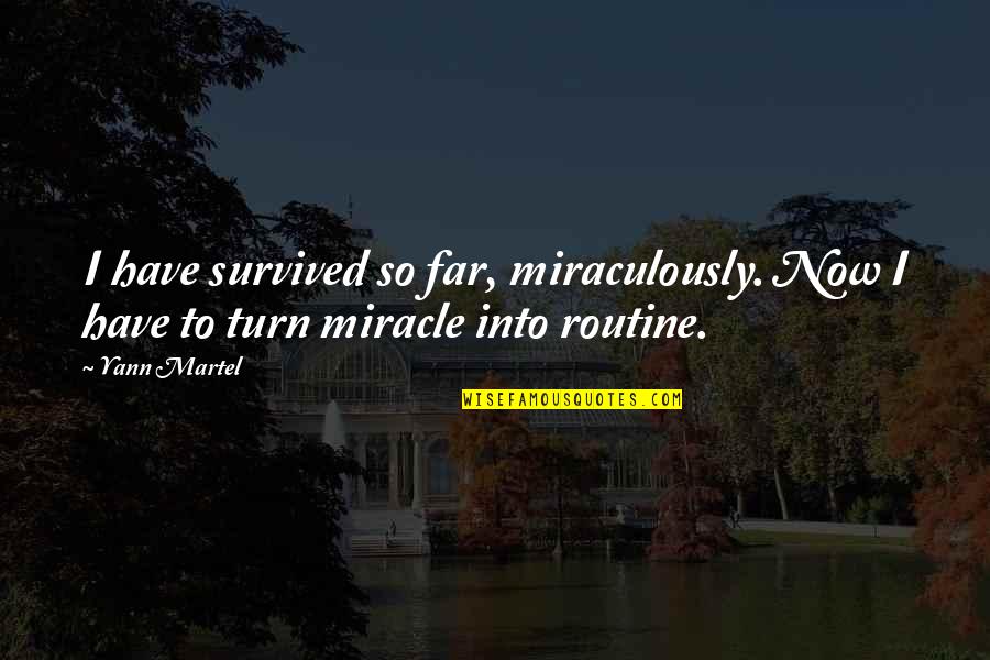 Johnny 5 Is Alive Quotes By Yann Martel: I have survived so far, miraculously. Now I