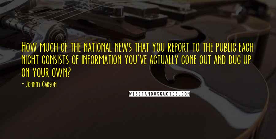 Johnny Carson quotes: How much of the national news that you report to the public each night consists of information you've actually gone out and dug up on your own?