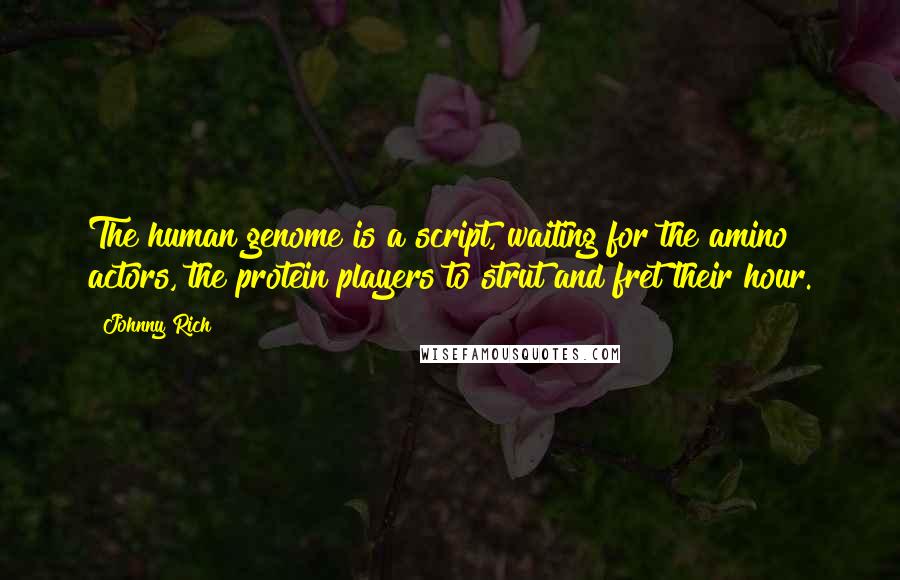 Johnny Rich quotes: The human genome is a script, waiting for the amino actors, the protein players to strut and fret their hour. Johnny Rich quotes: The human genome is a script, waiting for the amino actors, the protein players to strut and fret their hour.