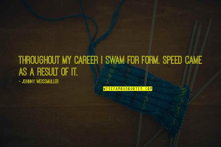 Johnny Weissmuller Quotes By Johnny Weissmuller: Throughout my career I swam for form. Speed Johnny Weissmuller Quotes By Johnny Weissmuller: Throughout my career I swam for form. Speed