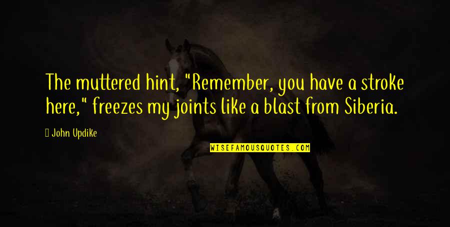 Joints Quotes By John Updike: The muttered hint, "Remember, you have a stroke