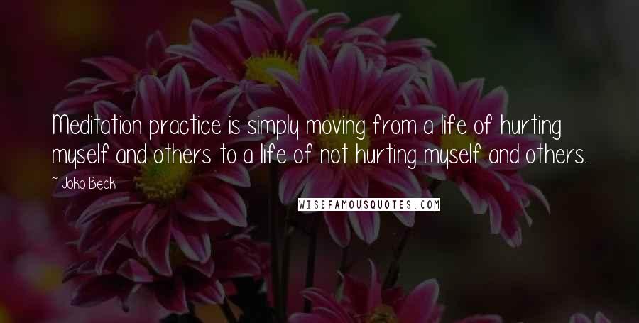 Joko Beck quotes: Meditation practice is simply moving from a life of hurting myself and others to a life of not hurting myself and others.