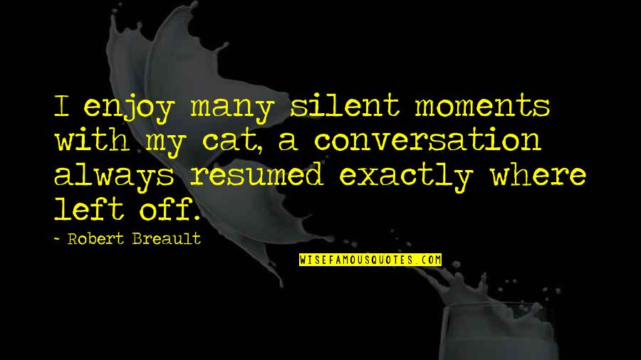 Jollity And Co Quotes By Robert Breault: I enjoy many silent moments with my cat, Jollity And Co Quotes By Robert Breault: I enjoy many silent moments with my cat,