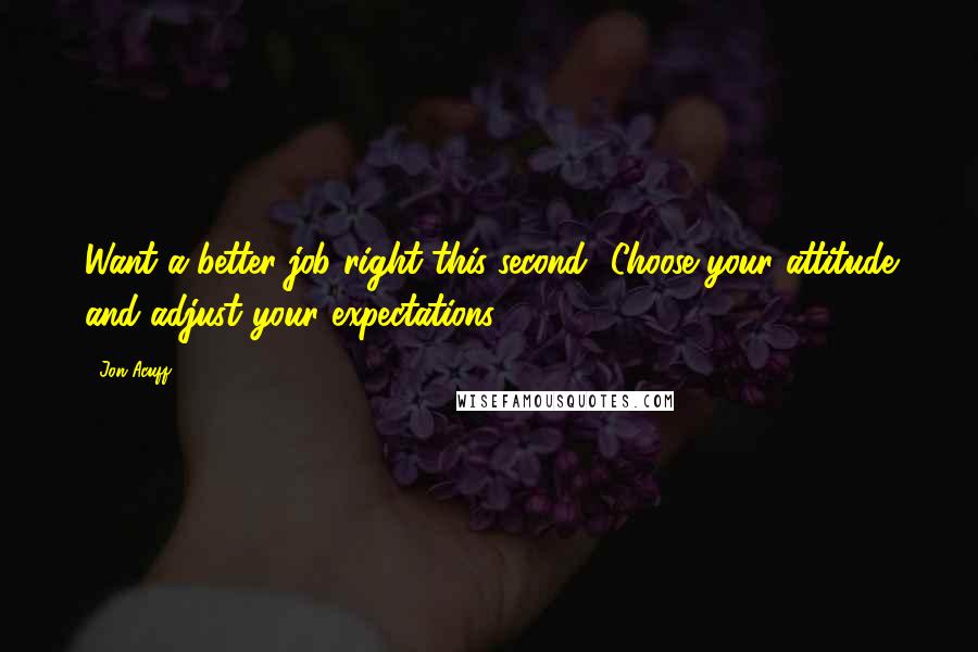 Jon Acuff quotes: Want a better job right this second? Choose your attitude and adjust your expectations.