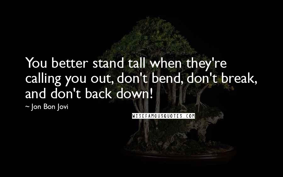 Jon Bon Jovi quotes: You better stand tall when they're calling you out, don't bend, don't break, and don't back down!