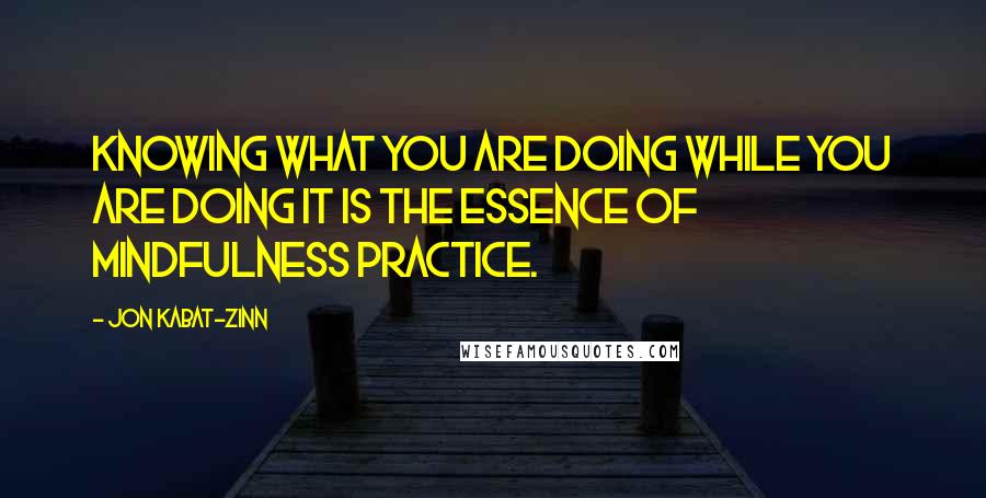 Jon Kabat-Zinn quotes: Knowing what you are doing while you are doing it is the essence of mindfulness practice.