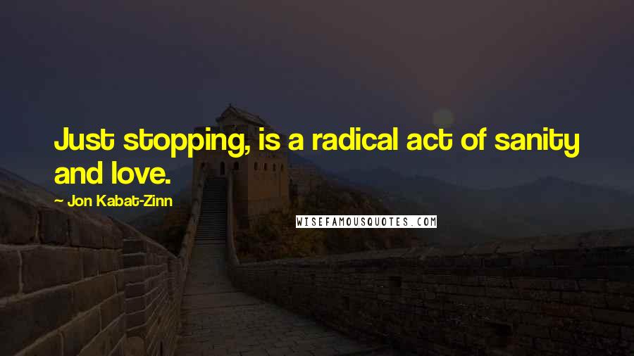 Jon Kabat-Zinn quotes: Just stopping, is a radical act of sanity and love.