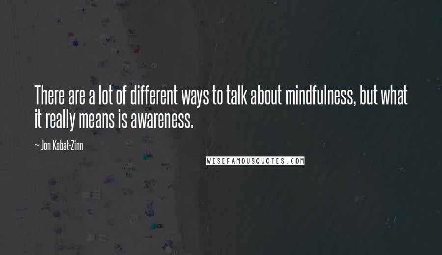 Jon Kabat-Zinn quotes: There are a lot of different ways to talk about mindfulness, but what it really means is awareness.