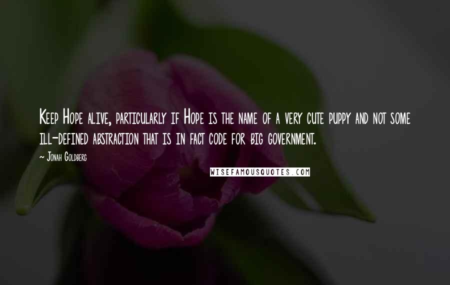 Jonah Goldberg quotes: Keep Hope alive, particularly if Hope is the name of a very cute puppy and not some ill-defined abstraction that is in fact code for big government.