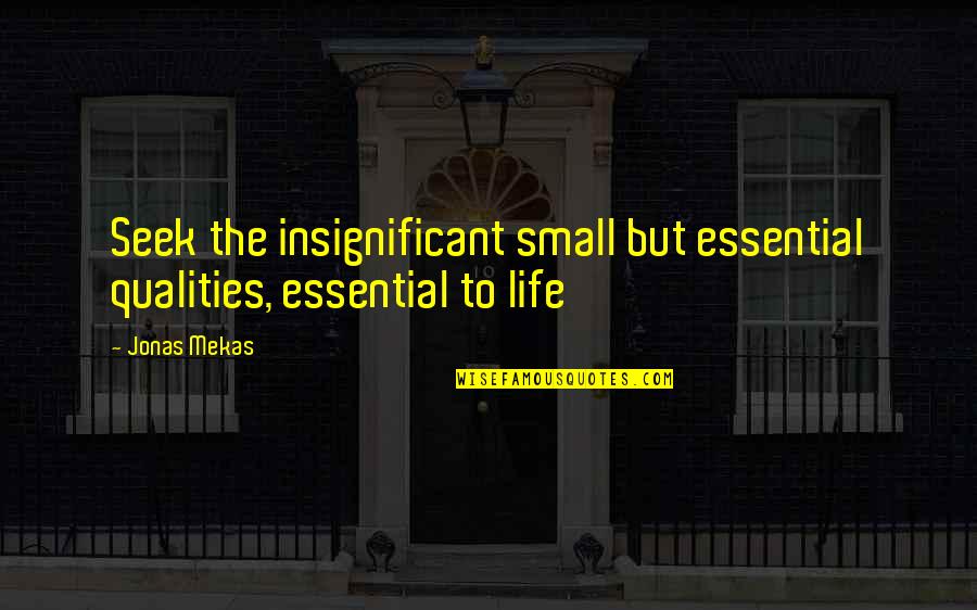 Jonas Mekas Quotes By Jonas Mekas: Seek the insignificant small but essential qualities, essential