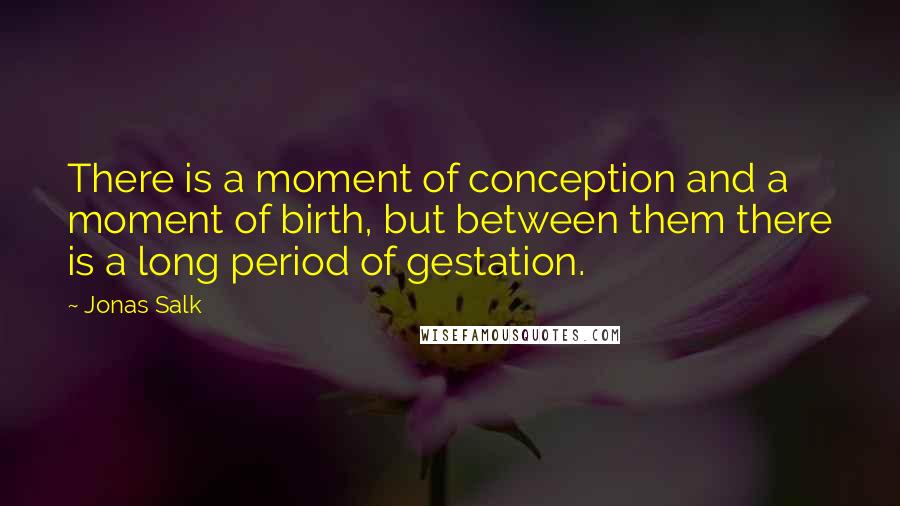 Jonas Salk quotes: There is a moment of conception and a moment of birth, but between them there is a long period of gestation.