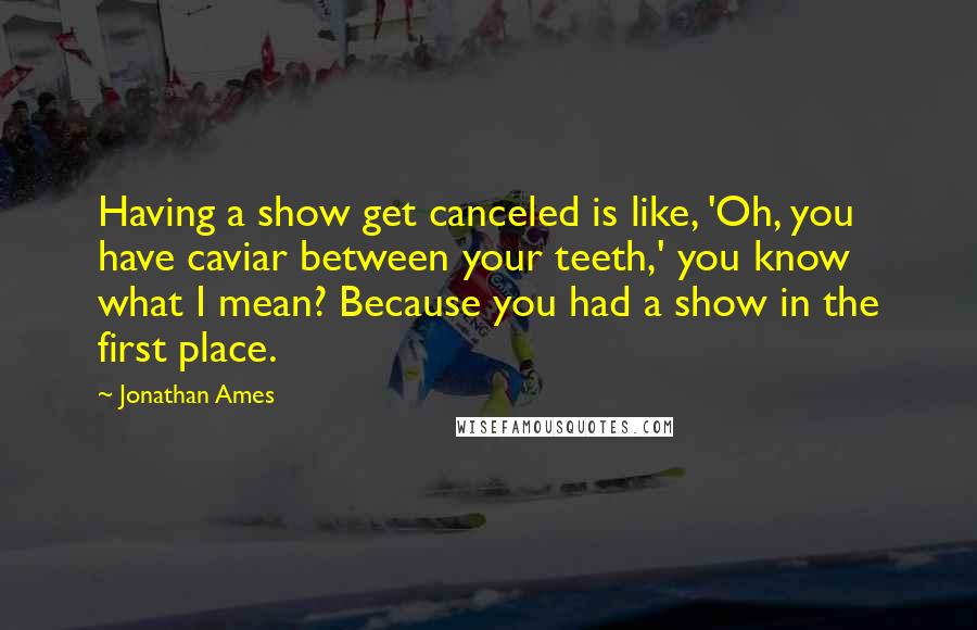 Jonathan Ames quotes: Having a show get canceled is like, 'Oh, you have caviar between your teeth,' you know what I mean? Because you had a show in the first place.