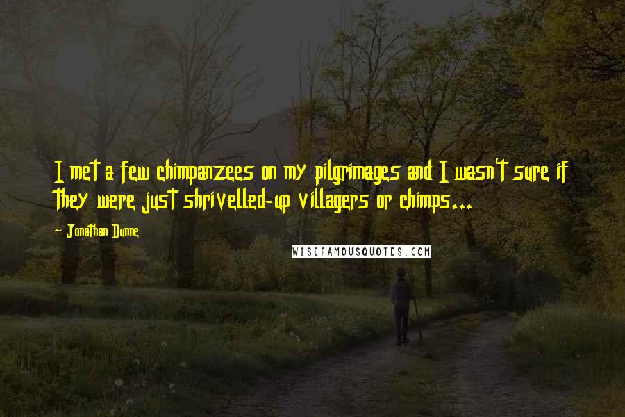 Jonathan Dunne quotes: I met a few chimpanzees on my pilgrimages and I wasn't sure if they were just shrivelled-up villagers or chimps...