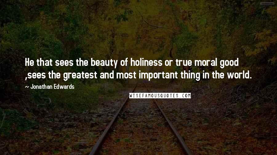 Jonathan Edwards quotes: He that sees the beauty of holiness or true moral good ,sees the greatest and most important thing in the world.