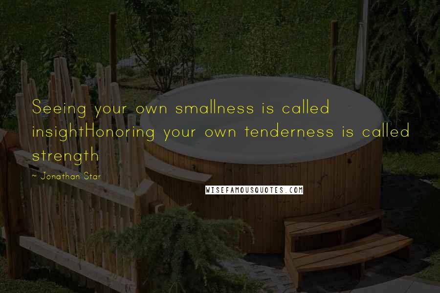 Jonathan Star quotes: Seeing your own smallness is called insightHonoring your own tenderness is called strength