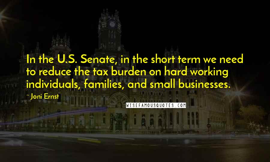 Joni Ernst quotes: In the U.S. Senate, in the short term we need to reduce the tax burden on hard working individuals, families, and small businesses.